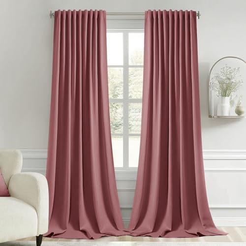 Dusty Rose Back Tab Blackout Curtains 52x102 Inch Long 2 Panels Set (2 Count)