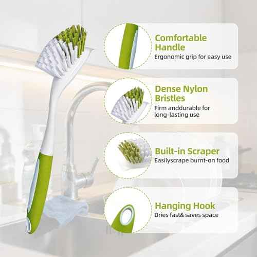 Dish Brush Scrub Brush with Handle (3 Count)