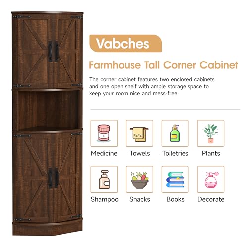 64.8" Tall Farmhouse Corner Cabinet with 4 Doors and 5 Storage Shelves