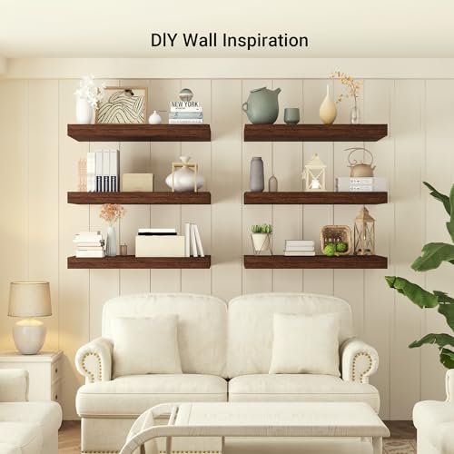 72 x 12 Deep Floating Shelves Wall Mounted Set of 2 Rustic Brown