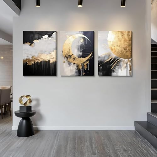 3Pcs Framed Black and Gold Abstract Canvas Wall Art (3 Count)