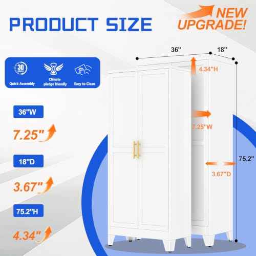 75.2" Tall Metal Storage Cabinet with 2 Doors & 5 Adjustable Shelves