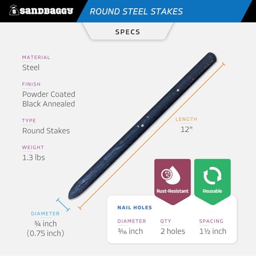 12" Round Steel Concrete Form Stakes with Nail Holes
