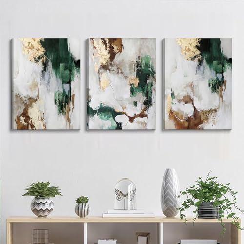 3Pcs Framed Green And Gold Canvas Wall Art (3 Count)