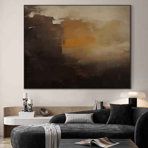 46"x60" Extra Large Framed Wall Art Abstract Dark Horizon Moody Landscape Illustration for Home Living Room Bedroom Decor