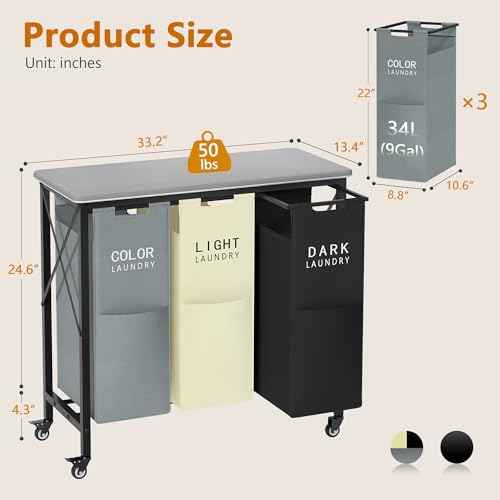 3 Section Laundry Hamper with Ironing Board