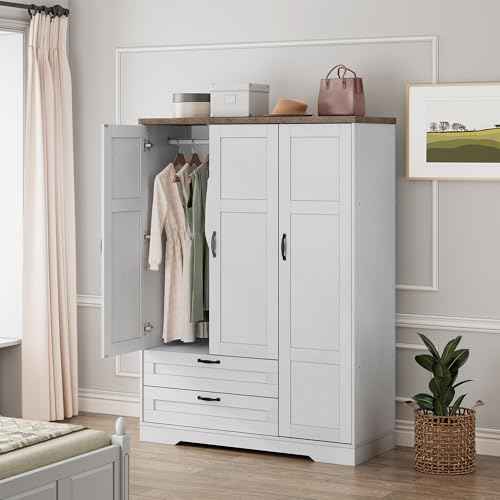 62" Wooden Armoire Wardrobe Closet with Mirror