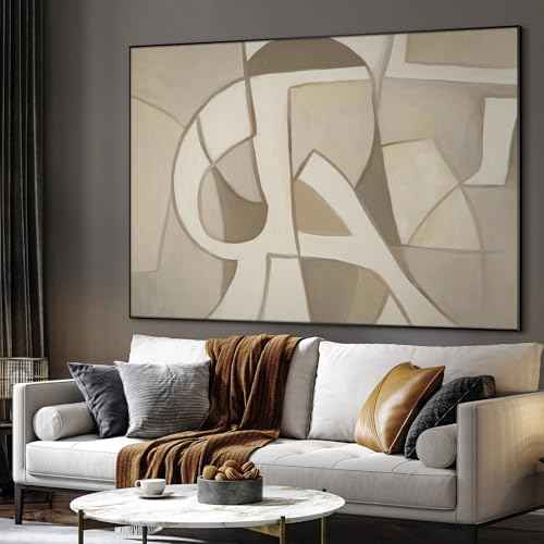 46"x60" Extra Large Framed Wall Art Neutral Abstract Geometric in Mid