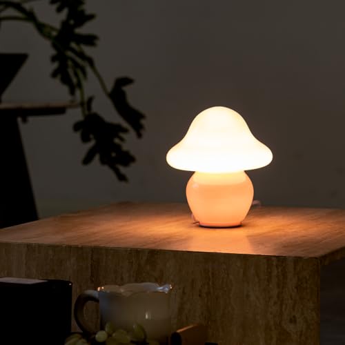 Mushroom Lamp Pink Glass Mushroom Table Lamp for Bedrooms