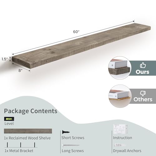 60 Inch Long Wood Floating Shelf