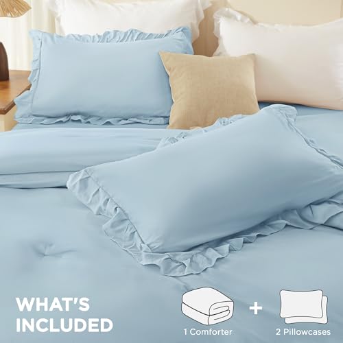 Light Blue Ruffle Comforter Set King