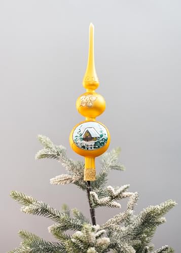 13 Inch Gold Christmas Tree Topper Red Mouth Blown 16 Inch Tree Topper Champagne Christmas Tree Topper Hand Decorated Made in Poland