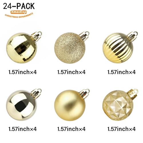 24ct Gold Christmas Ornaments for Tree Decorations (24 Count)
