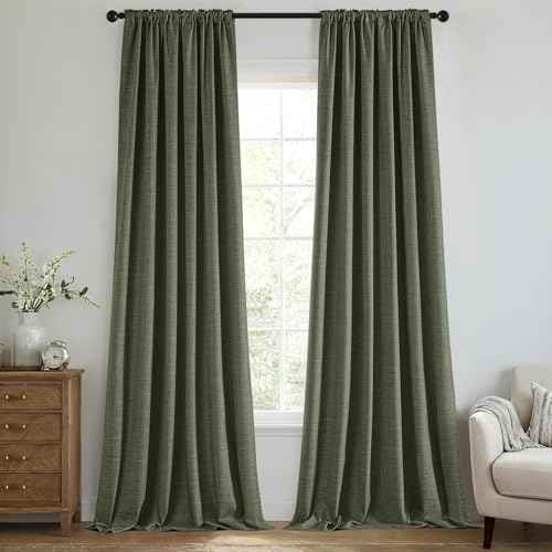 100% Blackout Back Tab Pleat Linen Curtains 50" Wx96 L (2 Count)