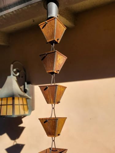 Nutshell Stores Medium Square Cups Rain Chain - Weathered Steel - 11 Feet
