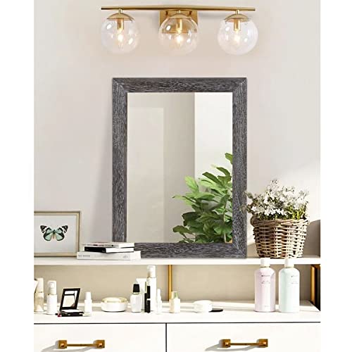 Wall Mirror with Rectangle Wood Frame Large 20"x16" Rustic Decorative Hanging Mirrors for Bedroom Bathroom Living Room Home Office