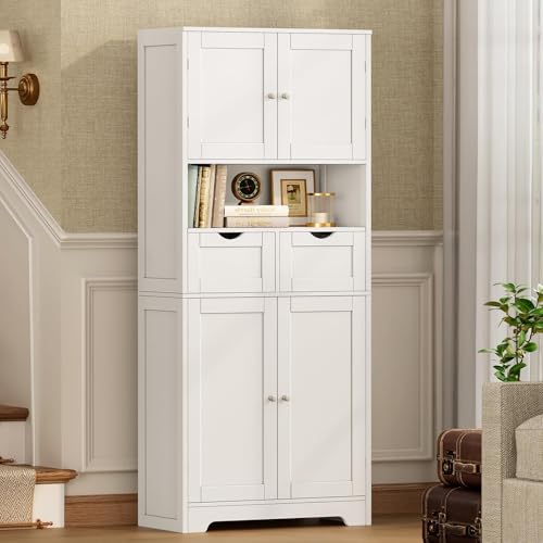 Tall Storage Cabinet with Adjustable Shelf & 2 Drawers
