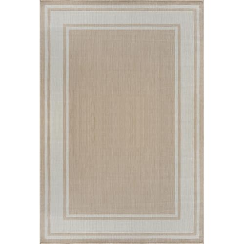 Outdoor Rug 6x9 Modern Bordered Area Rugs for Indoor and Outdoor Patio Deck Porch Garden Waterproof Weather Sun Resistant Washable Outside Carpet (54 Sq Ft)