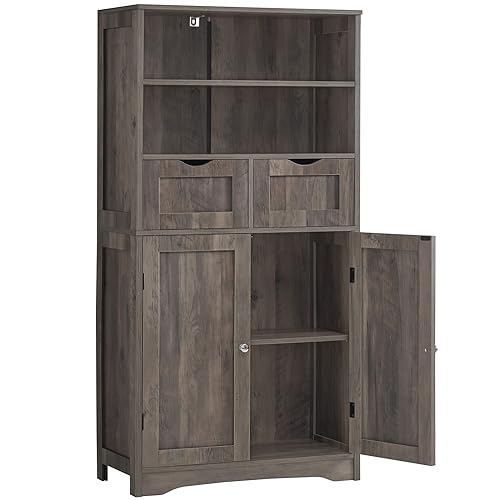 Tall Storage Cabinet with 2 Drawers & Adjustable Shelf
