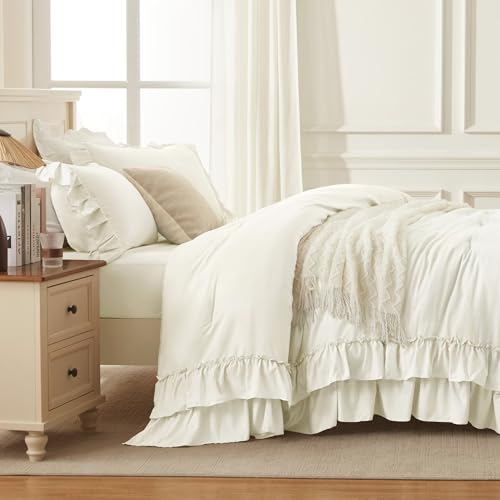 Ivory Ruffle Full Size Comforter Set