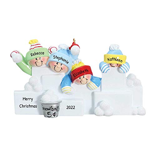 3D Snowball Fight Family of 4 Ornament 2026 Personalized Family Christmas Ornaments 2026