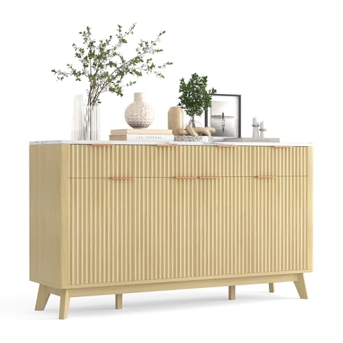 60" Large Farmhouse Sideboard Buffet Cabinet with Storage Drawers & Adjustable Shelves