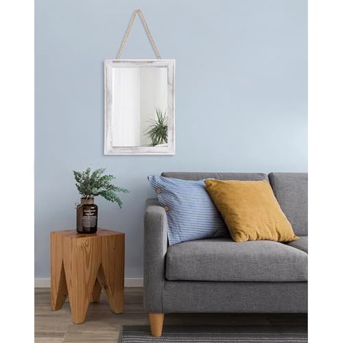 Mirrors for Wall Rustic Wood Framed Hanging Mirror Decorative for Farmhouse Bedroom Bathroom Living Room Entryway Hallway Small White