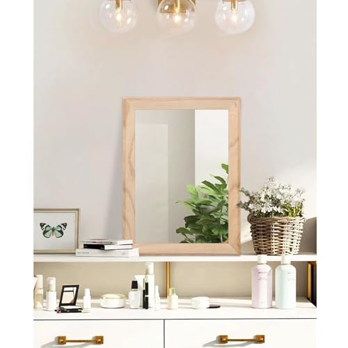 Rustic Mirrors for Wall Rectangle Wood Frame Mirror Decorative for Farmhouse Bedroom Bathroom Living Room Small