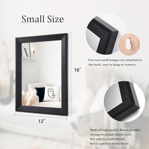 Wall Mirror Black Wood Framed Rectangle Mirrors for Wall 16"x12"