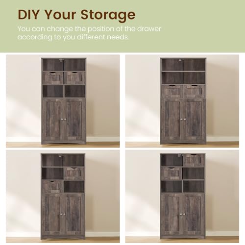 Tall Storage Cabinet with 2 Drawers & Adjustable Shelf