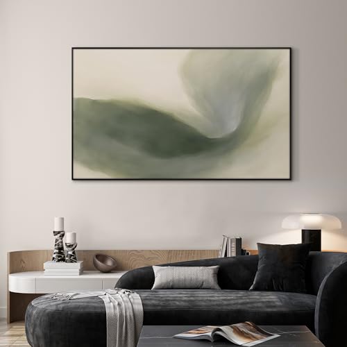 36"x60" Extra Large Framed Wall Art Abstract Green Swirl Soft Fluid Modern Illustration for Home Living Room Bedroom Decor