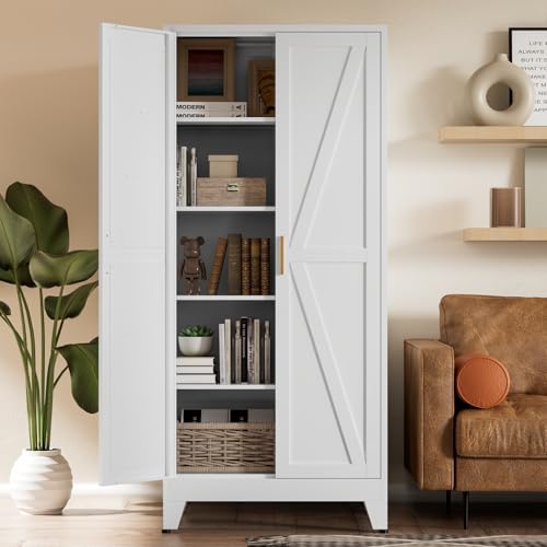5 Tier Metal Farmhouse Storage cabinets with Doors and Shelves