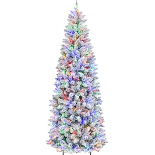 7.5 ft Prelit Snow Flocked Pencil Slim Christmas Tree