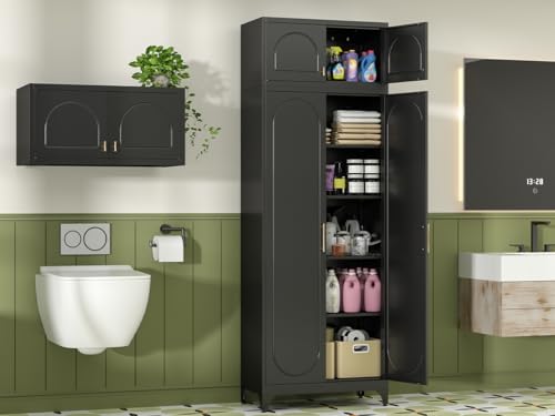 90" Tall Metal Kitchen Pantry Storage Cabinet with Doors and Shelves