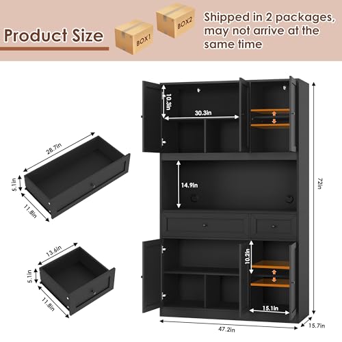 72" Kitchen Pantry Cabinet Microwave Stand