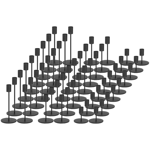 Black Candlestick Holders Bulk for Taper Candles Decorative Metal Candelabra Candle Holders Fit 0.8 Inch Diameter Candles Gold Taper Candle Stands for Wedding Home Party Table Decor (54 Count)
