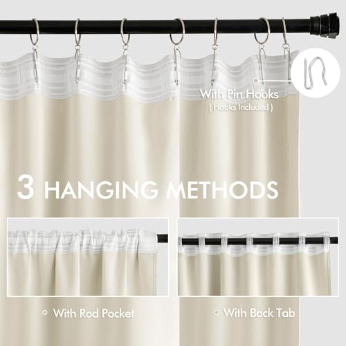 Beige White Back Tab Blackout Curtains 52x90 Inch Long 2 Panels Set (2 Count)