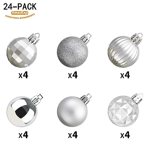 24ct Silver Christmas Ornaments for Tree Decorations (24 Count)