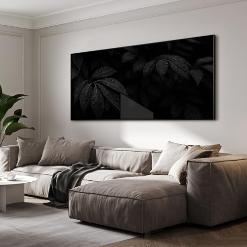 36"x72" Extra Large Framed Wall Art Black and White Botanical Leaves with Raindrops for Home Living Room Bedroom Decor