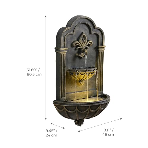 Fleur-de-lis Outdoor Water Fountain, Black & Gold