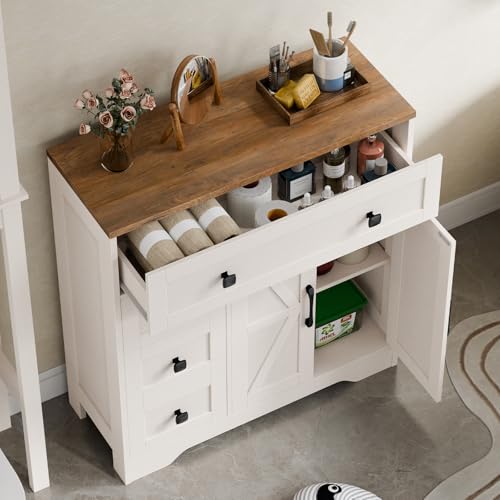 Farmhouse Storage Cabinet with 2 Doors and 4 Drawers
