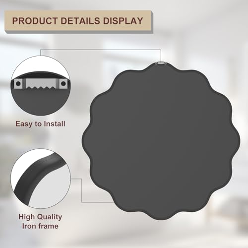 Black Round Mirror 32 Inch Wavy Bathroom Vanity Mirror Black Frame Modern Wall Mirror Decorative Wall