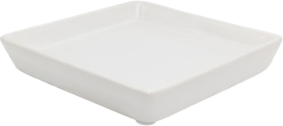 Square Plant Saucer 10 Inch 1 Pack，Plant Trays for Pots, White Ceramic Plant Saucers for Indoors Outdoors, Plant Drip Tray 4 6 8 10 12 14 Inch