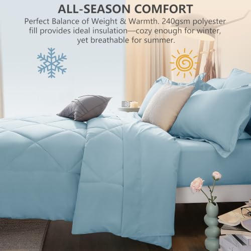 Queen Comforter Set with Sheets Light Blue