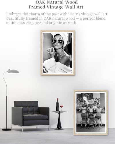 12x16in Natural OAK Wood Framed Women at the Bar Wall Art