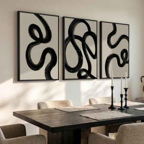 Large Framed Black and White Abstract Wall Art for Living Room (3 Count)