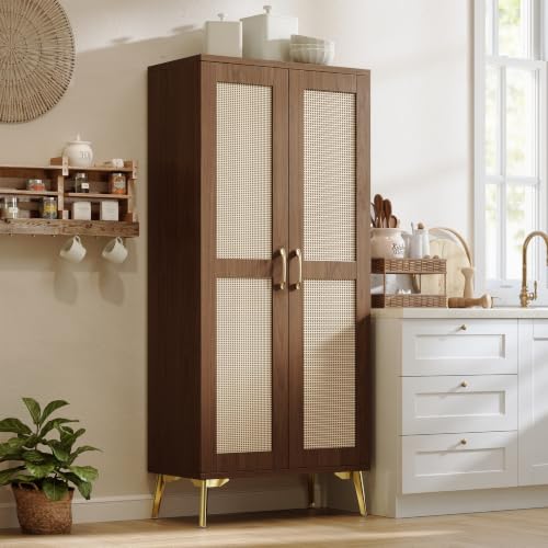 Tall Bathroom Storage Cabinet 57" Rattan Pantry Cabinet