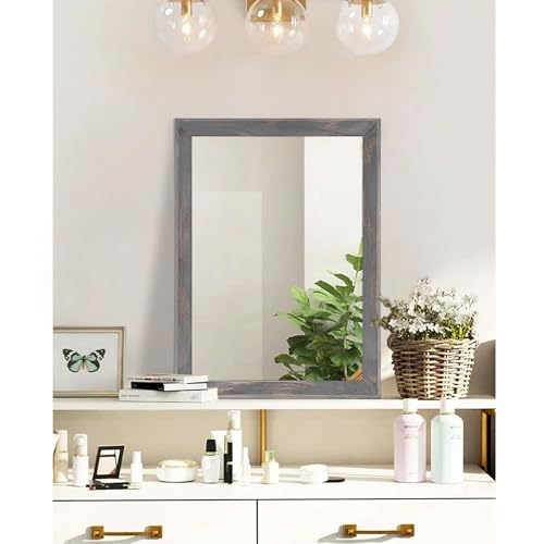 Wooden Mirror Rectangle Rustic Mirrors for Wall Decorative for Bedroom Bathroom Living Room Entryway Hanging Home Decor 20"x16"