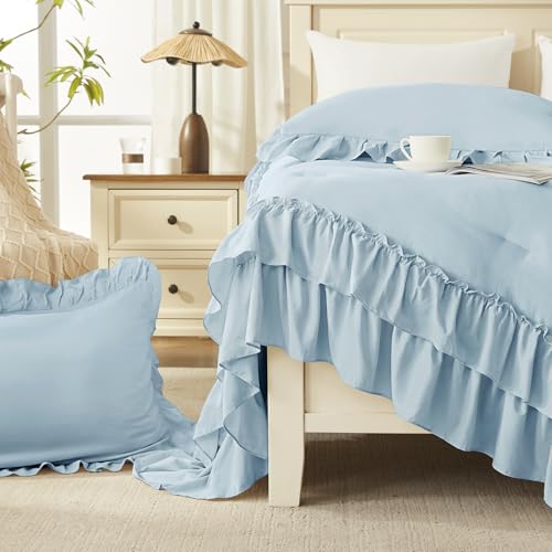 Light Blue Ruffle Comforter Set King