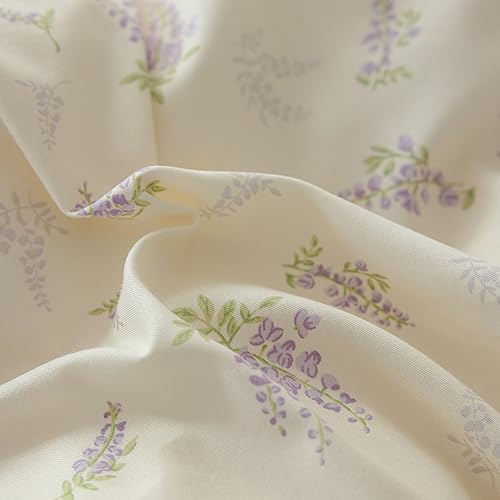 Lilac Floral Comforter Set Full Size Purple Flower Comforter with 2 Bow Ties Pillowcases Cute Floral Bedding Set Vintage Botanical Comforter Set for Girls Women Soft Fluffy Bed Set for All Season